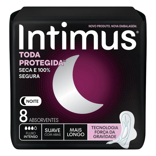 ABSORVENTE INTIMUS GEL NOTURNO COM ABAS SUAVE 8 UNIDADES