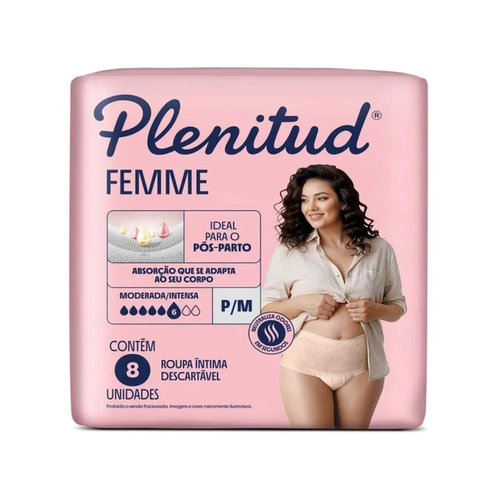 Roupa Íntima Plenitud Femme para Incontinência P/M 8 Unidades