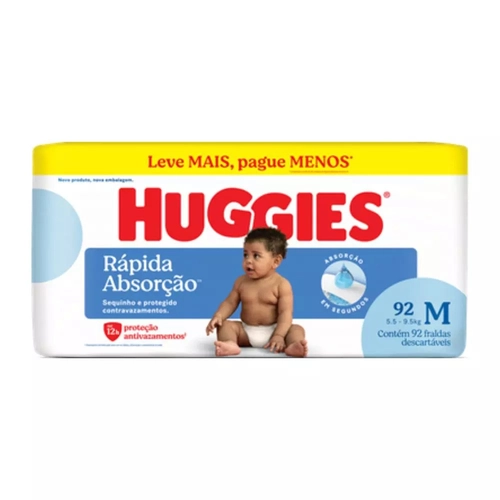 FRALDA HUGGIES RÁPIDA ABSORÇÃO M C/92