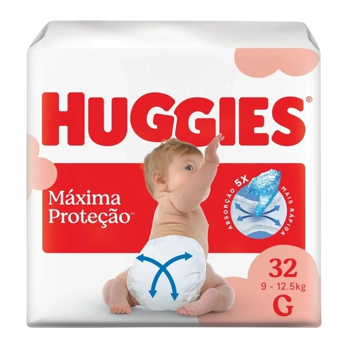 FRALDA HUGGIES MÁXIMA PROTEÇÃO MEGA TAMANHO G 32 UNIDADES
