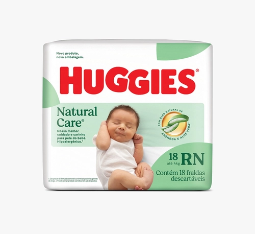 FRALDA HUGGIES NATURAL CARE RN JUMBO 18 UNIDADES