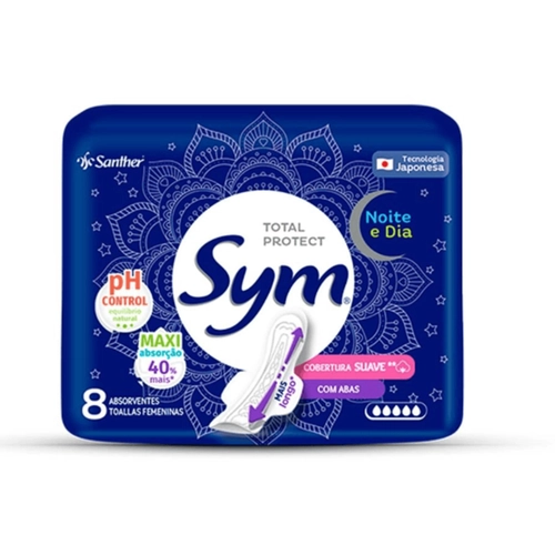 ABSORVENTE SYM NOTURNO SUAVE COM ABAS 8 UNIDADES