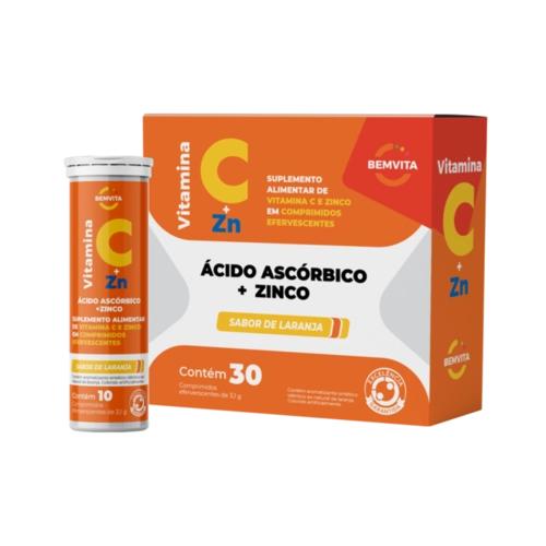 POLITAMINICO BEM VITA VITAMINA C + ZINCO EFERVESCENTE LARANJA 30 COMPRIMIDOS UNIFABRA