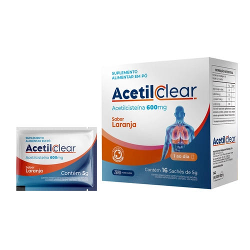 ACETIL CLEAR ACETILCISTEINA 600MG COM 16 SACHÊS 5G
