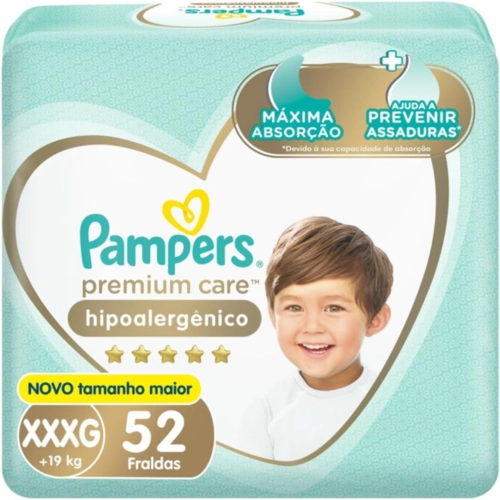 FRALDA PAMPERS PREMium CARE JUMBO XXXG C/52