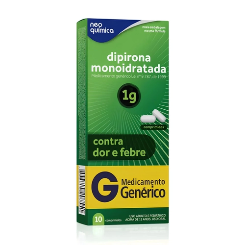 DIPIRONA MONOIDRATADA GENERICO 1 GRAMA 10 COMPRIMIDOS NEOQUIMICA