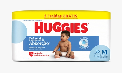FRALDA HUGGIES RÁPIDA ABSORÇÃO MEGUINHA M COM 36 UNIDADES