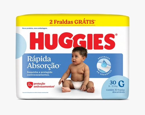 FRALDA HUGGIES RÁPIDA ABSORÇÃO MEGUINHA G COM 30 UNIDADES