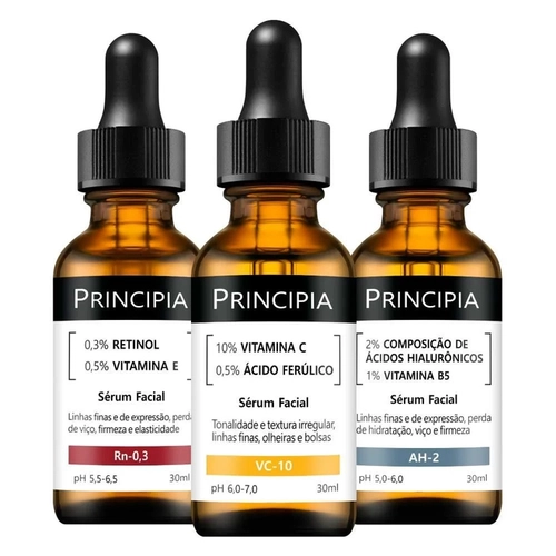KIT TRIO PRINCIPIA ESSENCIAL ACIDO HIALURONICO 30ML + VITAMINA C 30ML + RETINOL 30ML