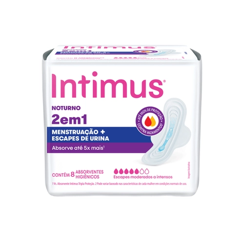 Absorvente Feminino Intimus 2 em 1 Noturno para Menstruação e Escapes de Urina 8 unidades