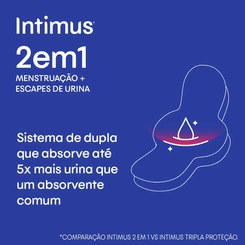 Absorvente Feminino Intimus 2 em 1 Noturno para Menstruação e Escapes de Urina 8 unidades