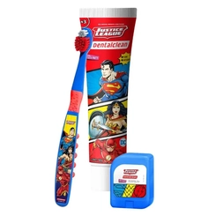 KIT ESC+CR DENTAL+FIO DENTALCLEAN LIGA DA JUSTICA