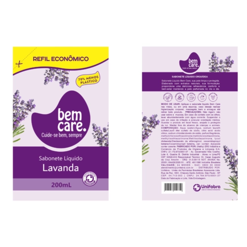SAB LIQUIDO REFIL BEM CARE LAVANDA 200ML