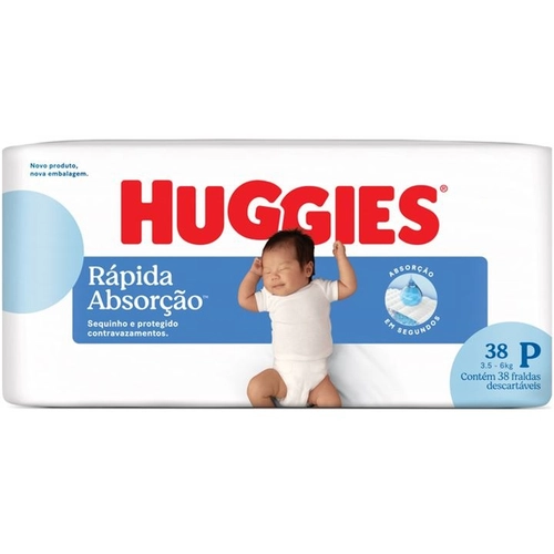 FRALDA HUGGIES RÁPIDA ABSORÇÃO MEGUINHA TAMANHO P COM 38 UNIDADES