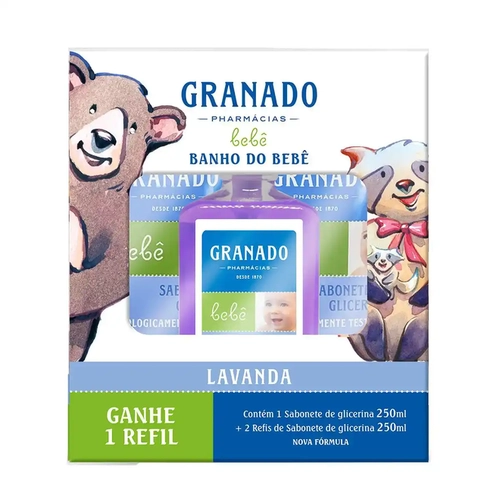 KIT GRANADO BABHO DE BEBE LAVANDA 250ML+ 2 REFIS DE 250ML