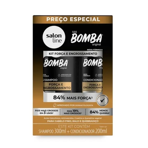 KIT SHAMPOO 300ML + CONDICIONADOR SALON LINE BOMBA FORçA E ENGROSSAMENTO 200ML