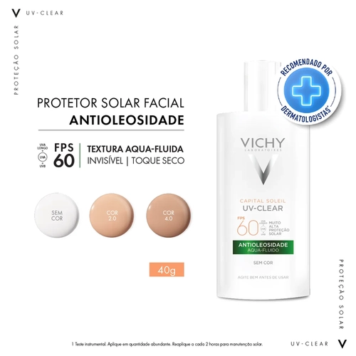 PROTETOR SOLAR FACIAL VICHY UV CLEAR FPS60 SEM COR 40G