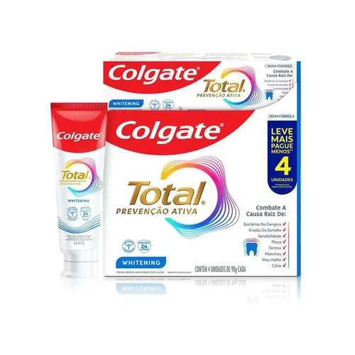 KIT CREME DENTAL COLGATE TOTAL 12 WHITENING LEVE MAIS PAGUE MENOS 90G COM 4 UNIDADES