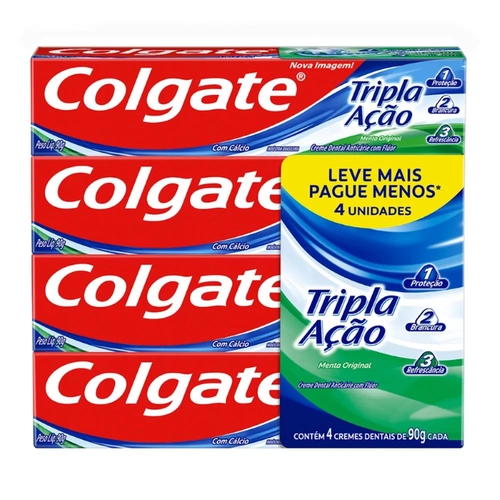 KIT CREME DENTAL COLGATE TRIPLA ACAO LV MAIS PG MENOS 90G COM 4 UNIDADES