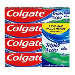 KIT CREME DENTAL COLGATE TRIPLA ACAO LV MAIS PG MENOS 90G COM 4 UNIDADES