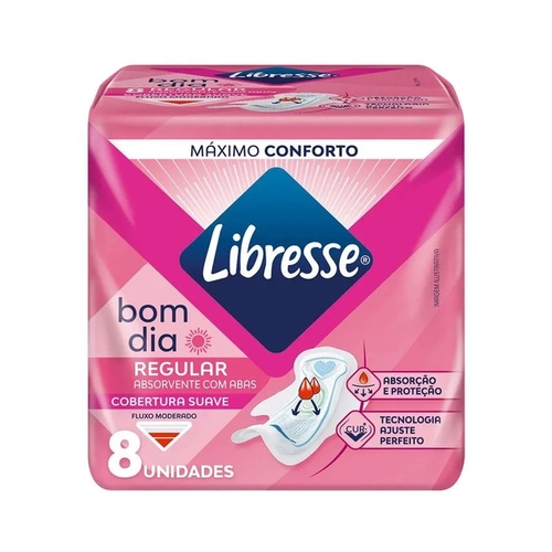 ABSORVENTE DIA LIBRESSE BOM DIA SUAVE COM ABAS COM 8 UNIDADES