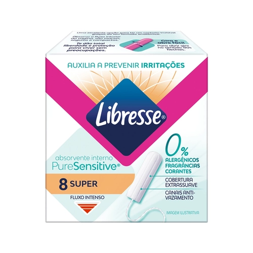 ABSORVENTE INTERNO LIBRESSE PURE SENSITIVE SUPER COM 8 UNIDADES