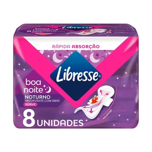 ABSORVENTE NOTURNO LIBRESSE BOA NOITE SUAVE COM 8 UNIDADES