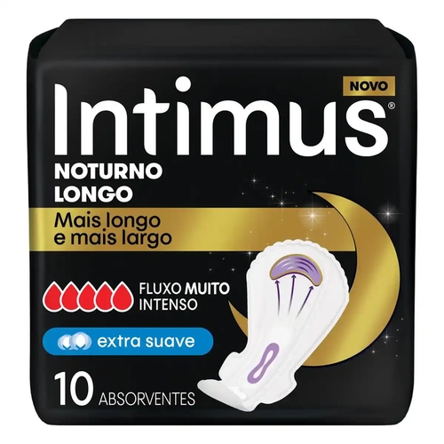 ABSORVENTE INTIMUS NOTURNO LONGA EXTRA SUAVE COM ABAS COM 10 UNIDADES