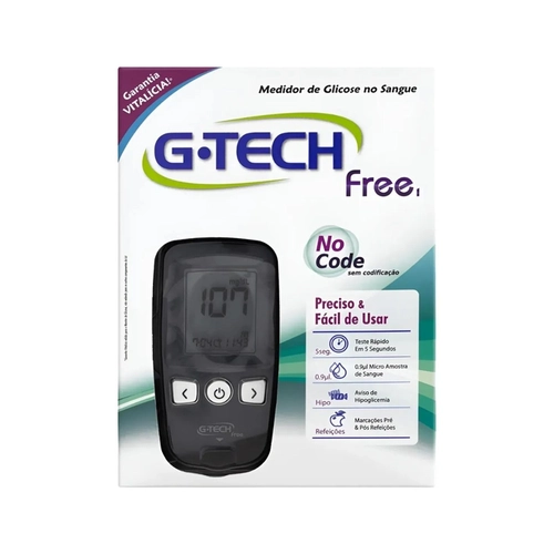 Kit Medidor De Glicose G-tech Free No Code C/ 10 Tiras + 10 Lancetas + 1 Lancetador