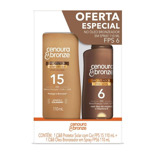 KIT CENOURA E BRONZE OLEO SPRAY BRONZEADOR FPS6 110ML + PROTETOR C/ COR FPS15 110ML