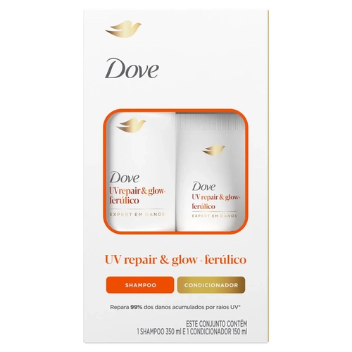 KIT DOVE UV REPAIR E GLOW FERULICO SHAMPOO 350ML + CONDICIONADOR 150ML