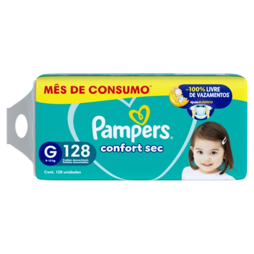 FRALDA PAMPERS CONFORTSEC JUMBO TAMANHO G COM 128 UNIDADES