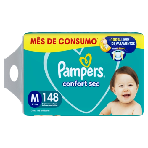 FRALDA PAMPERS CONFORTSEC JUMBO TAMANHO M COM 148 UNIDADES