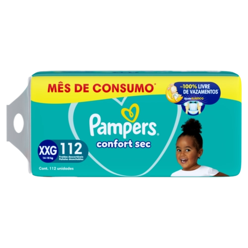 FRALDA PAMPERS CONFORTSEC JUMBO TAMANHO XXG COM 112 UNIDADES