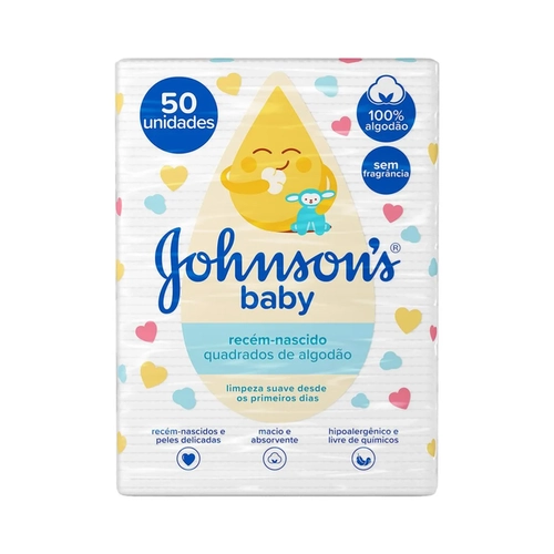 ALGODÃO QUADRADO JOHNSONS BABY RECÉM NASCIDO COM 50 UNIDADES