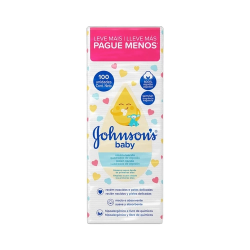 ALGODÃO QUADRADO JOHNSONS BABY RECÉM NASCIDO COM 100 UNIDADES