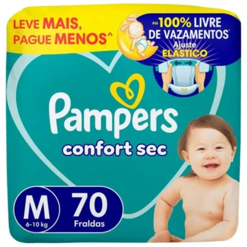 FRALDA PAMPERS CONFORTSEC SUPER TAMANHO M COM 70 UNIDADES