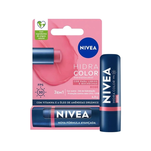 Hidratante Labial Nivea Hidra Color FPS 30 Rose 4,8g