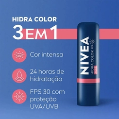 Hidratante Labial Nivea Hidra Color FPS 30 Rose 4,8g