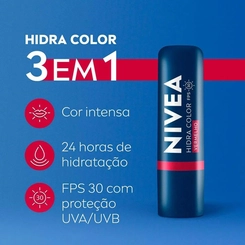 Hidratante Labial Nivea Hidra Color 2 em 1 FPS 30 Vermelho 4,8g