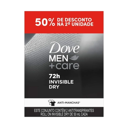 KIT DESODORANTE DOVE ROLL ON MEN+CARE INVISIBLE DRY 50ML COM 2 UNIDADES
