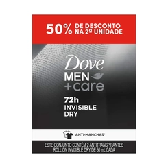 KIT DESODORANTE DOVE ROLL ON MEN+CARE INVISIBLE DRY 50ML COM 2 UNIDADES