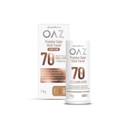 Protetor Solar Facial OAZ FPS70 Stick Cor 3 14G