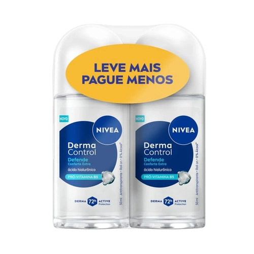 Desodorante Nivea Roll On Derma Control Defende Feminino 2 Unidades 50ml