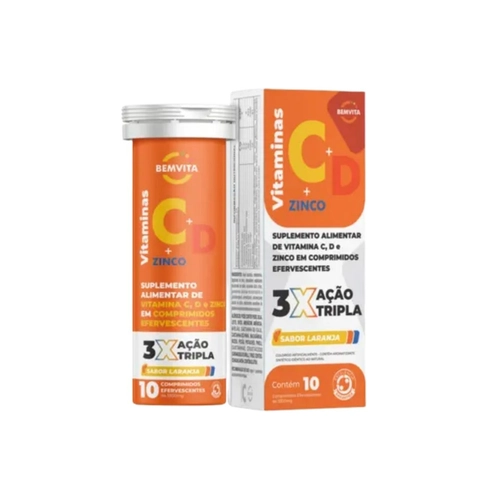 BEMVITA VITAMINA C + D + ZINCO TRIPLA AÇÃO 10 COMPRIMIDOS EFERVESCENTE