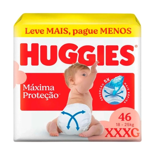 FRALDA HUGGIES MÁXIMA PROTEÇÃO HIPERZINHA XXXG 46 UNIDADES