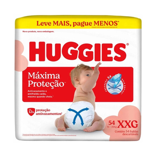 FRALDA HUGGIES MÁXIMA PROTEÇÃO HIPERZINHA XXG 54 UNIDADES